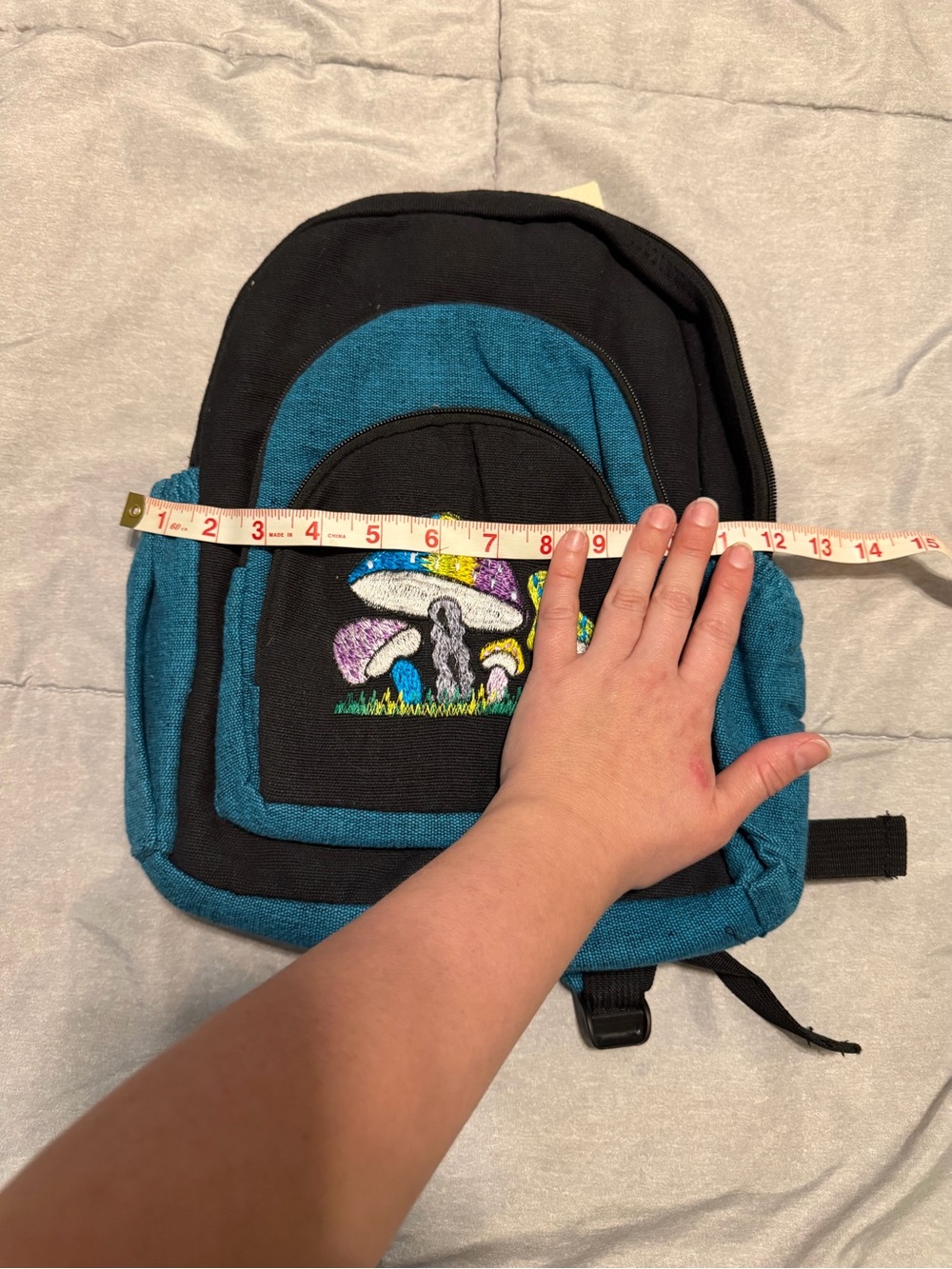 Teal & Black Mushroom Embroidered Backpack - Picture 6 of 7